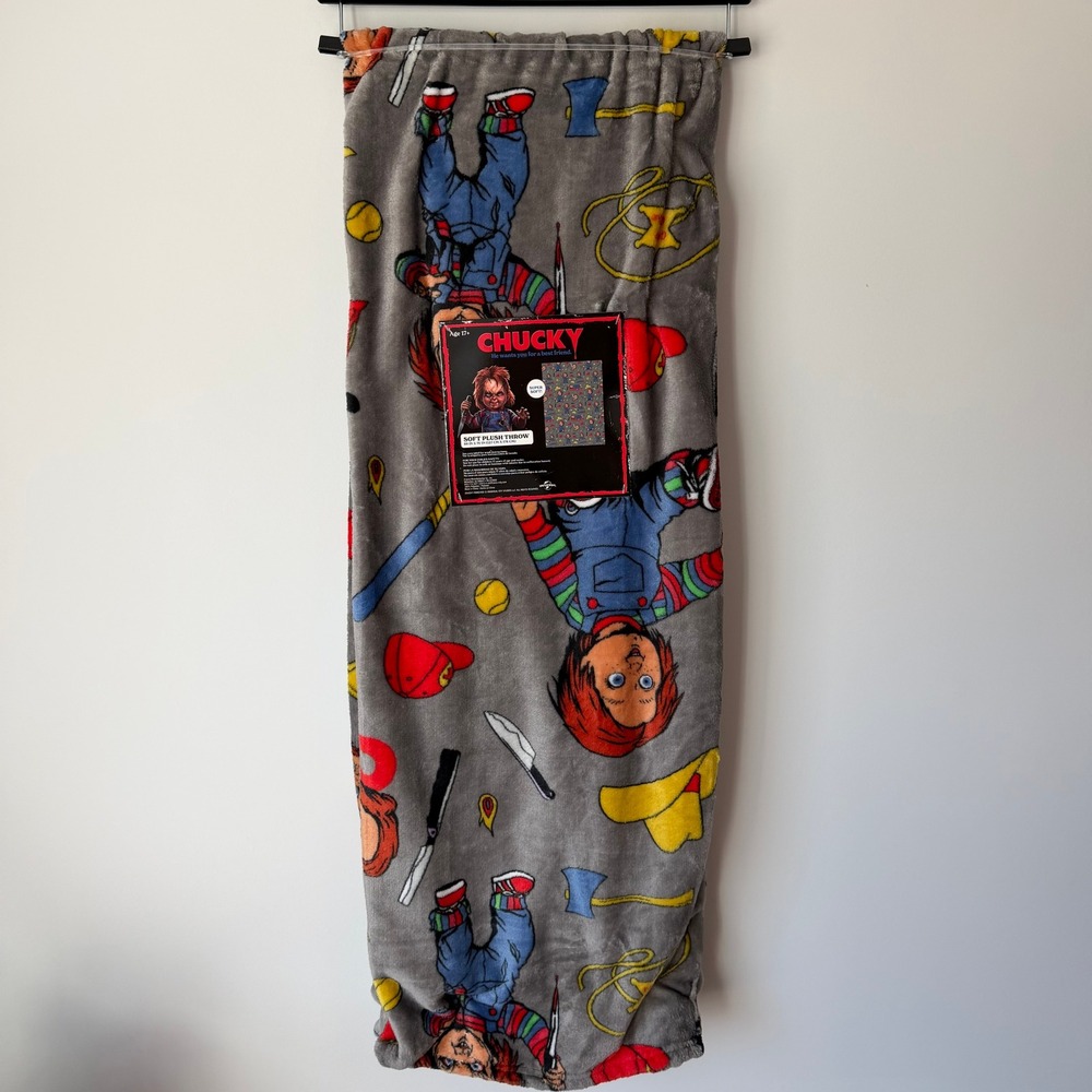 New Chucky Good Guy Halloween Plush Throw Blanket Grey Spooky Horror 50x70